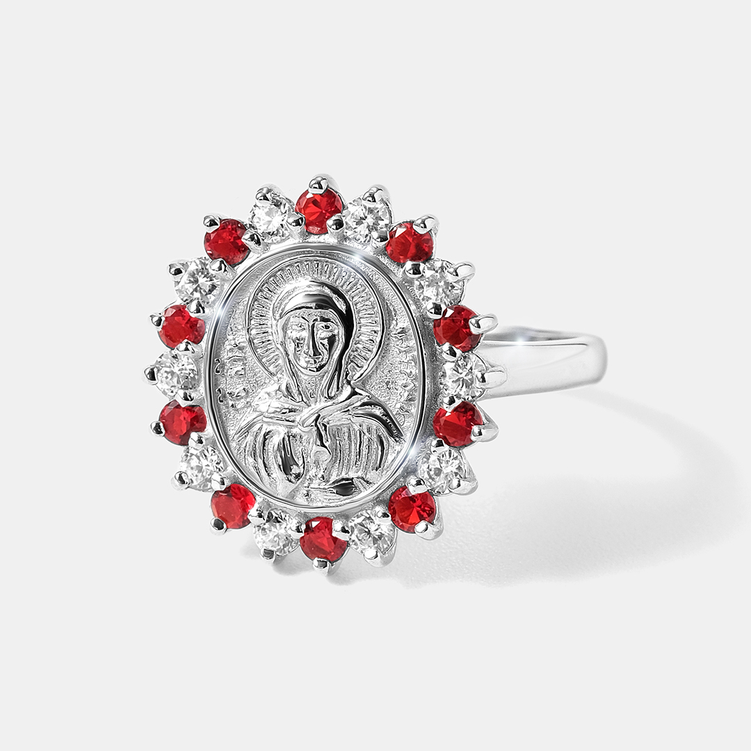 Серебряное кольцо с фианитами "Православное"