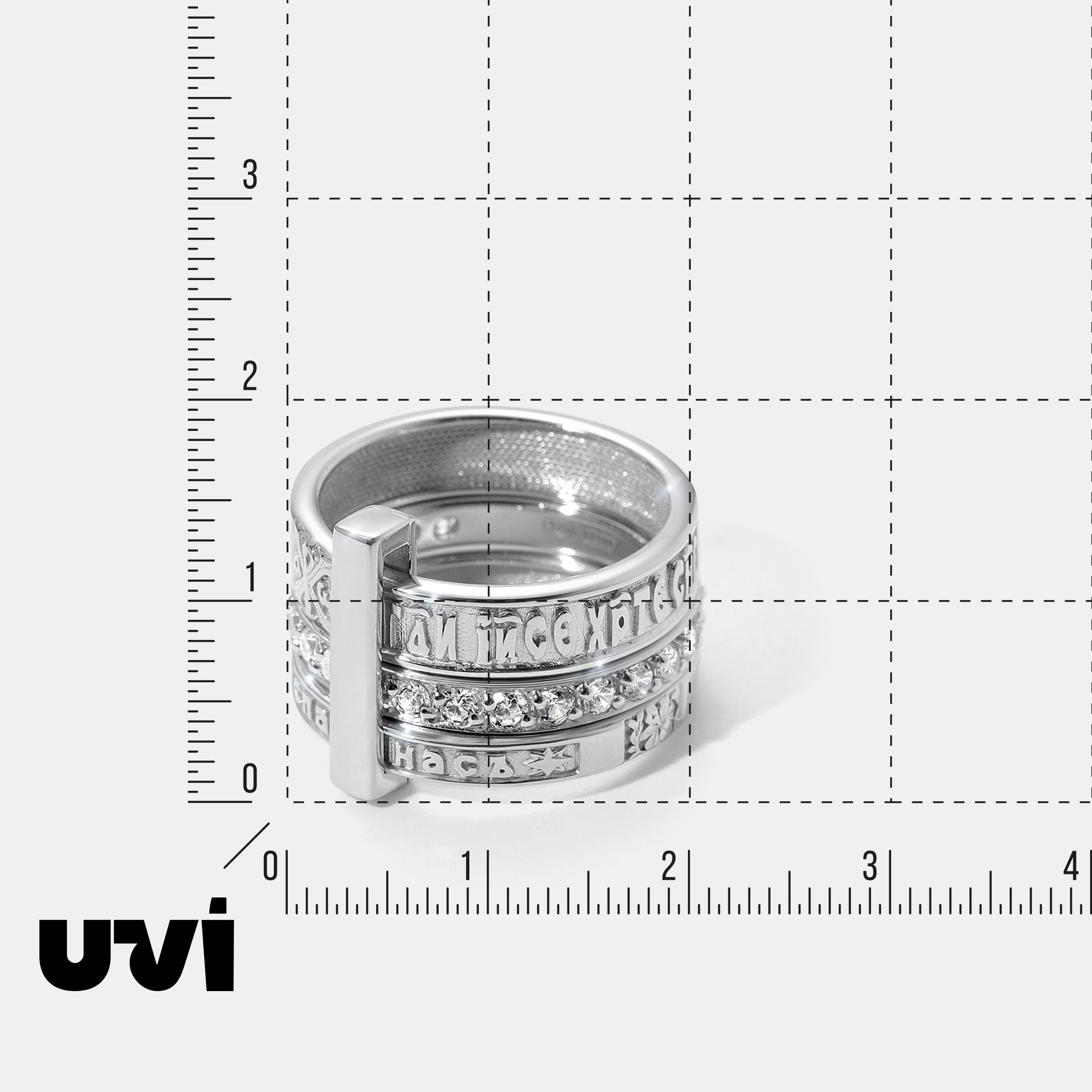 Серебряное кольцо с фианитами "Иисусова молитва"