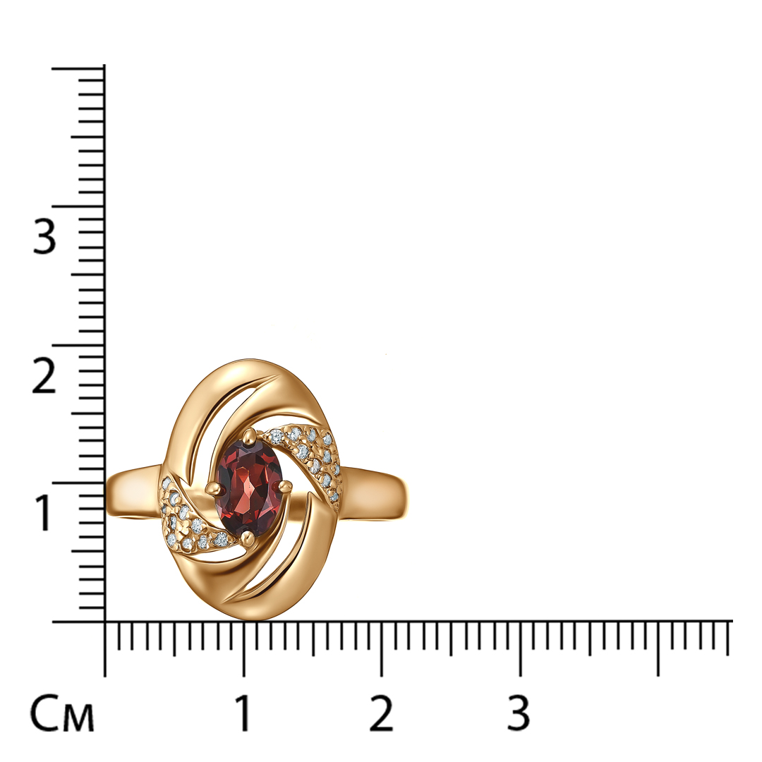 Серебряное кольцо 925 пробы; вставки 1 Гранат; 20 Куб.Цирконий бесцв.; бесцв.;