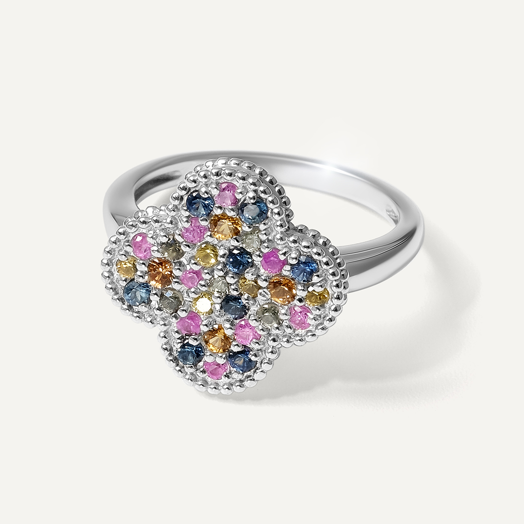 Серебряное кольцо с мультисапфирами "Клевер"