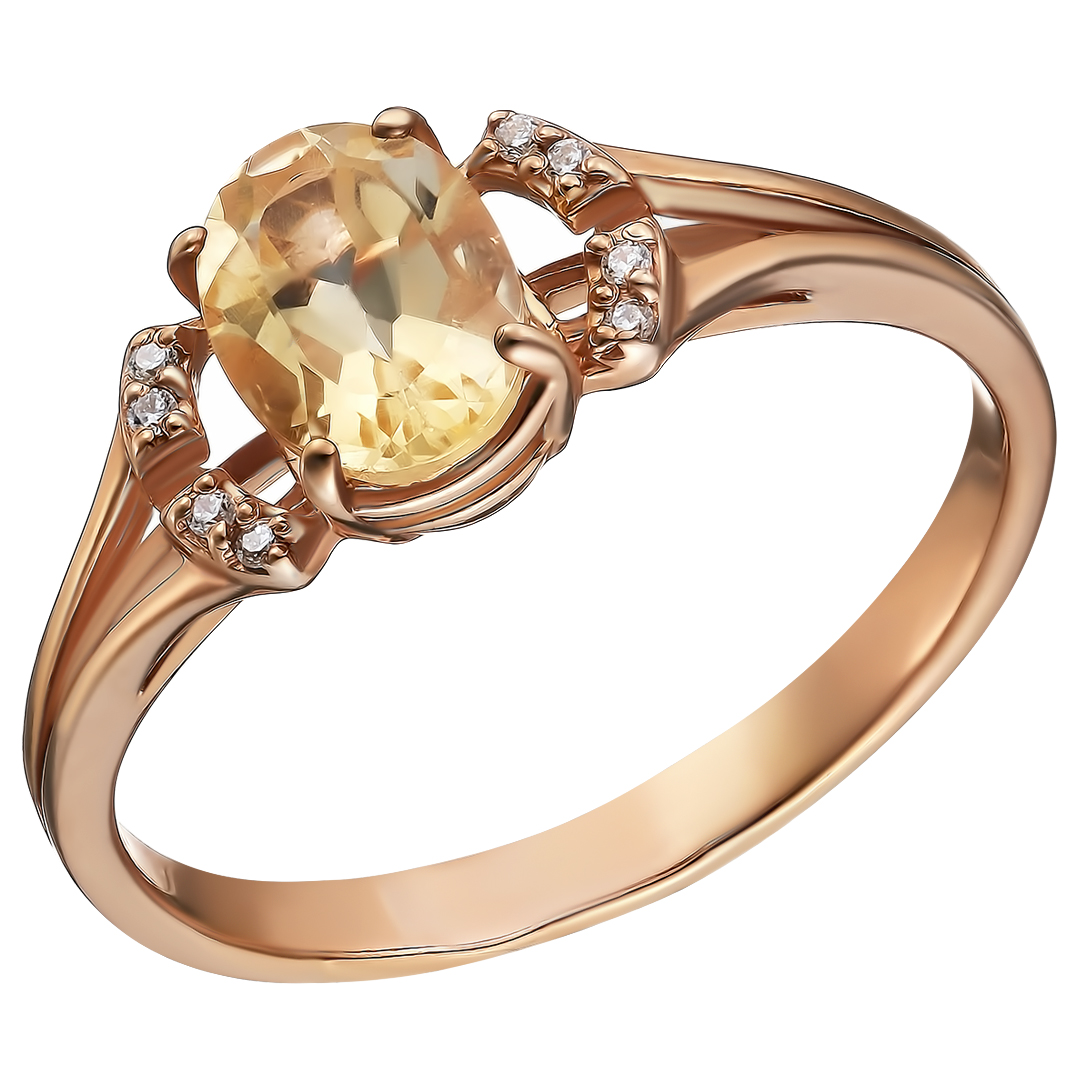 Серебряное кольцо 925 пробы; вставки 1 Цитрин ; 8 Фианит бесцв.;