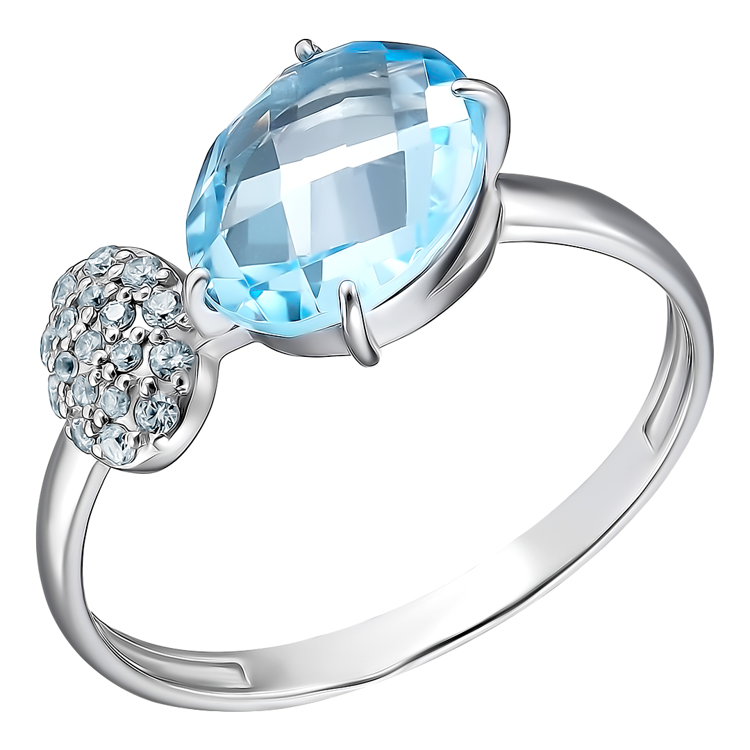 Серебряное кольцо 925 пробы; вставки 1 Топаз; 18 Фианит бесцв.;