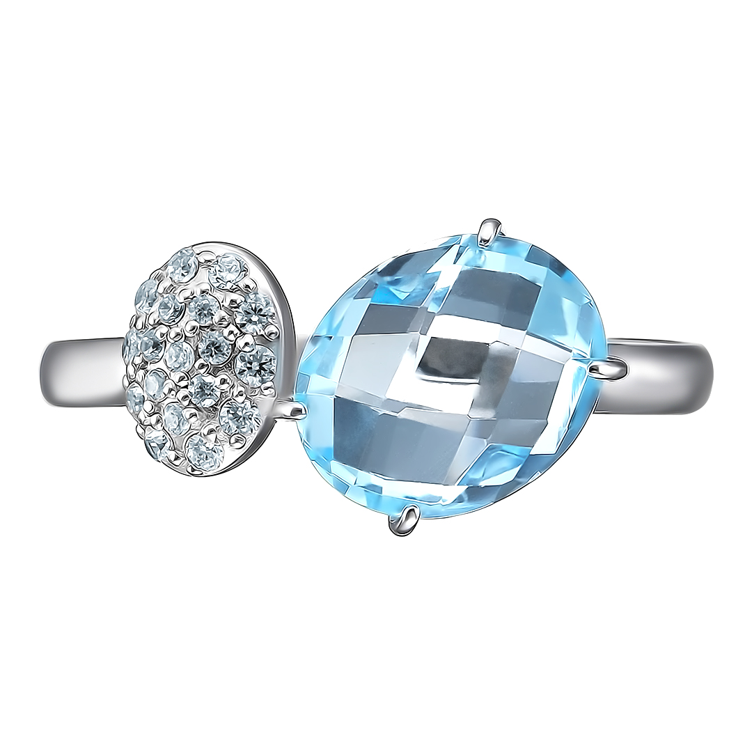 Серебряное кольцо 925 пробы; вставки 1 Топаз; 18 Фианит бесцв.;