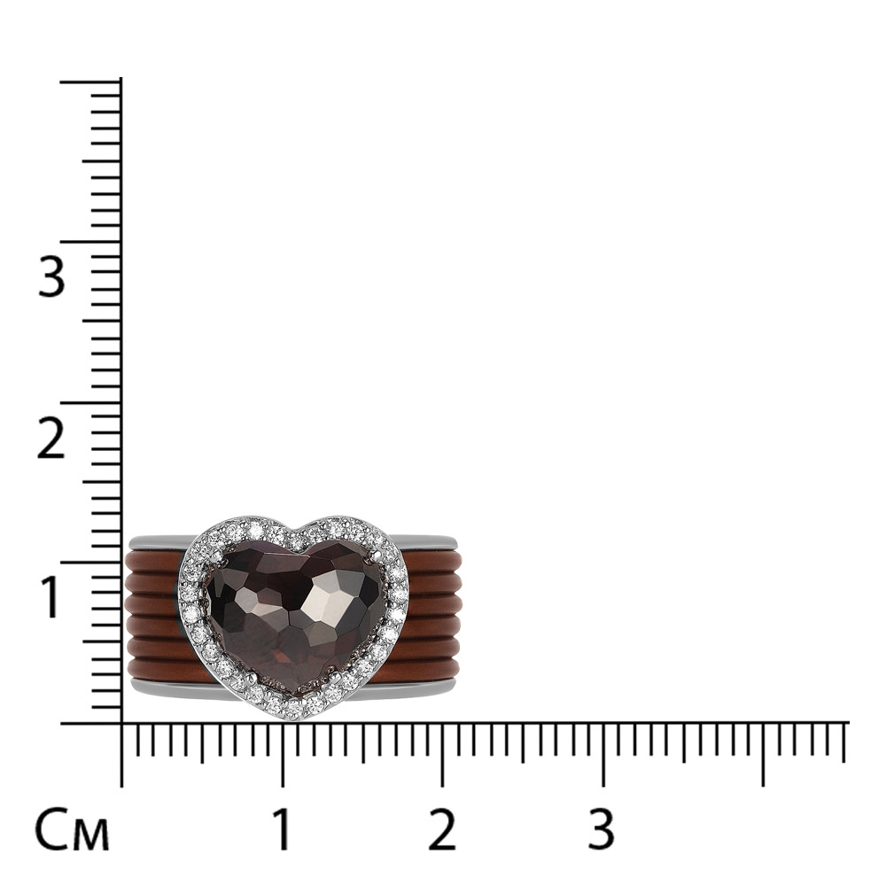 Серебряное кольцо 925 пробы; вставки Каучук корич.; 1 Фианит корич.; Россыпь Фианит бесцв.;