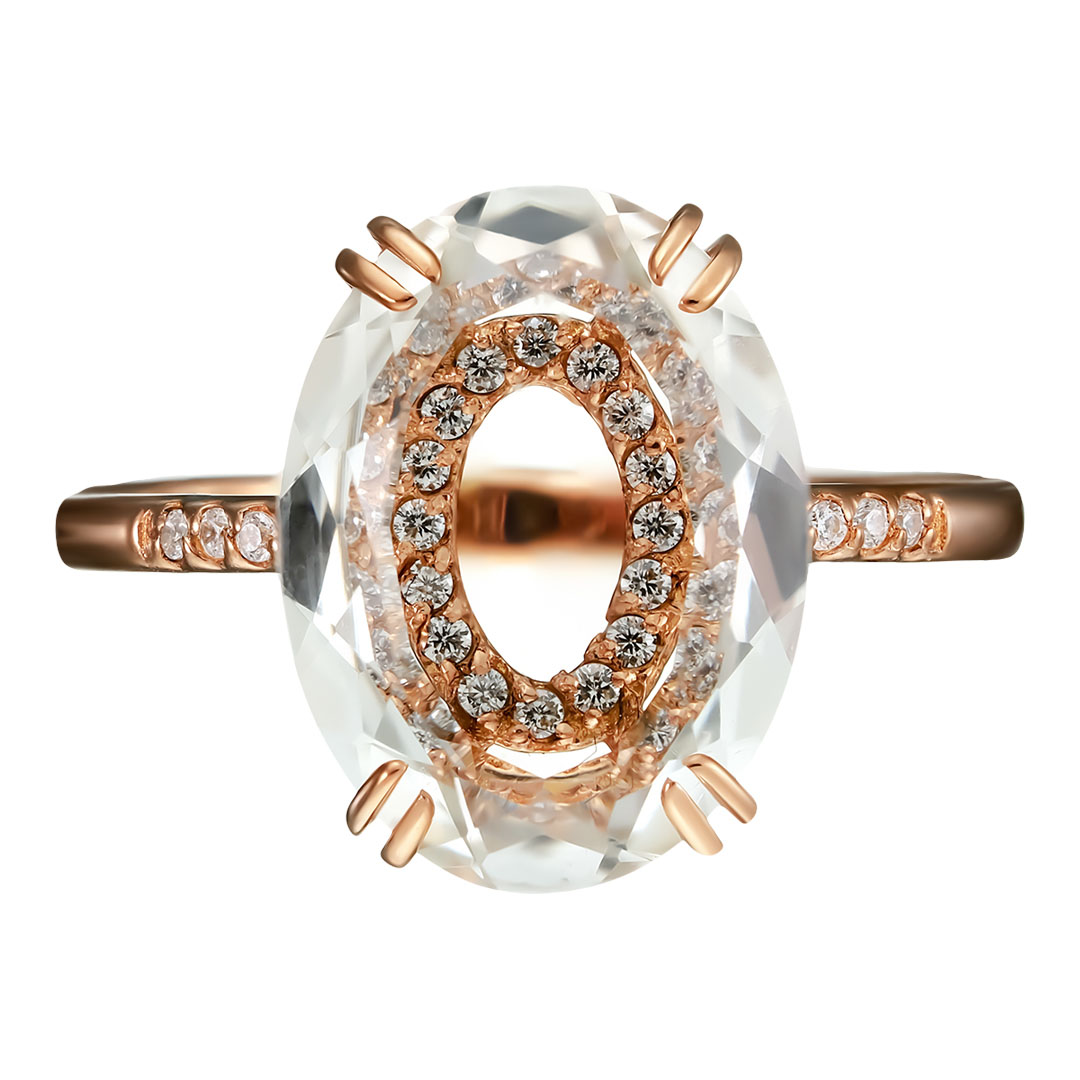 Серебряное кольцо 925 пробы; вставки 1 Празиолит; 26 Фианит бесцв.;