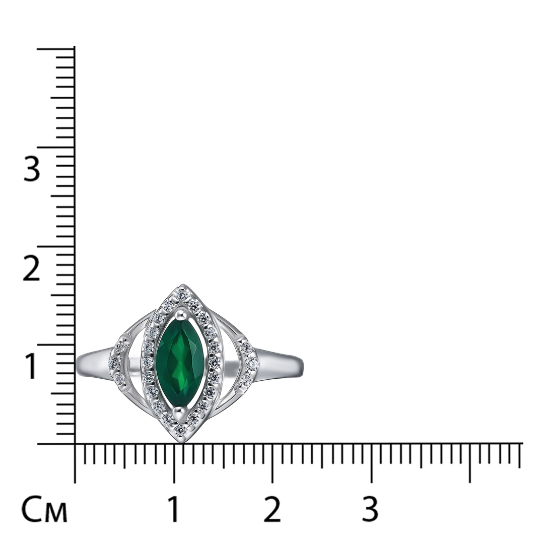 Серебряное кольцо 925 пробы; вставки 1 Агат зеленый; 24 Фианит бесцв.;