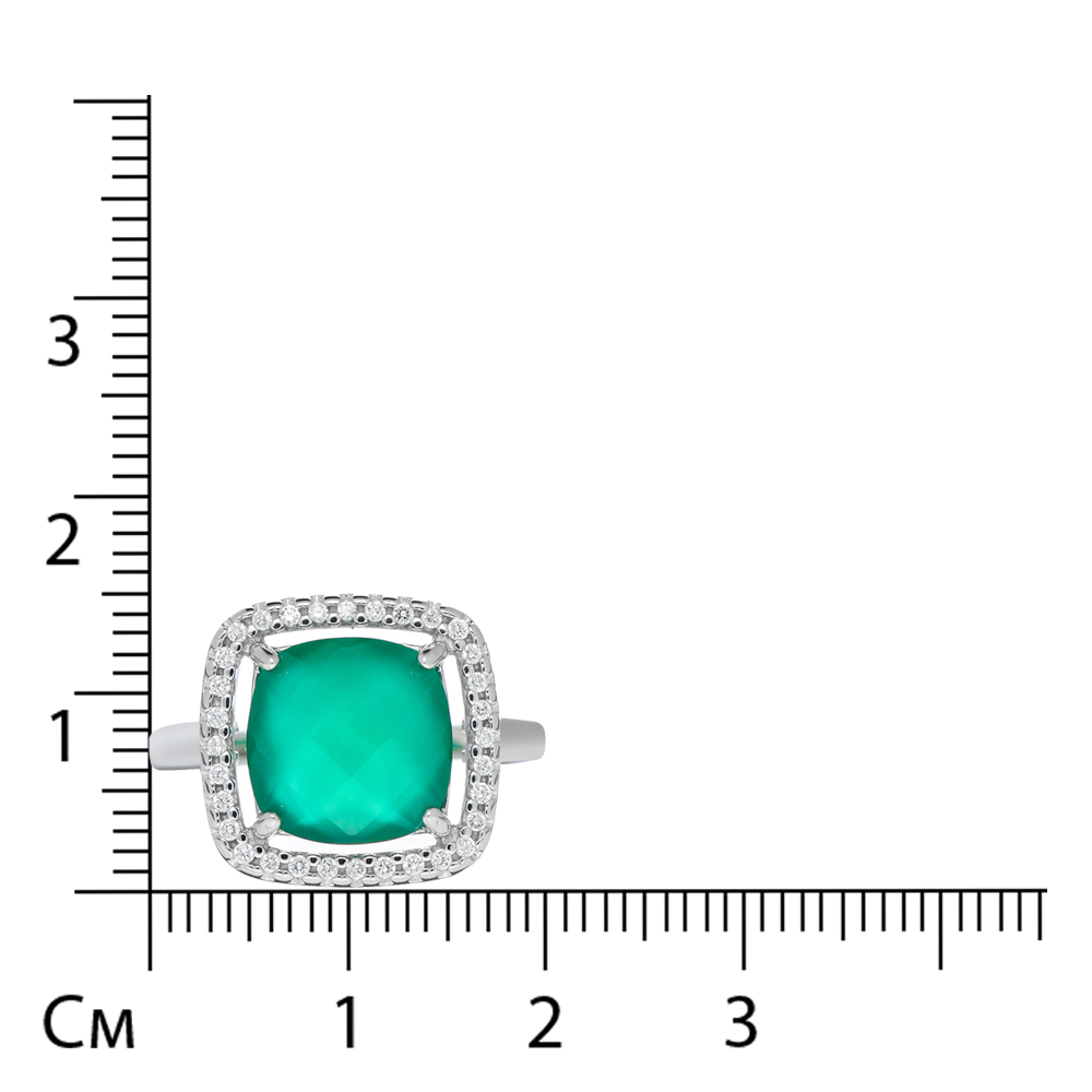 Серебряное кольцо 925 пробы; вставки 1 Агат зеленый; 32 Фианит бесцв.;