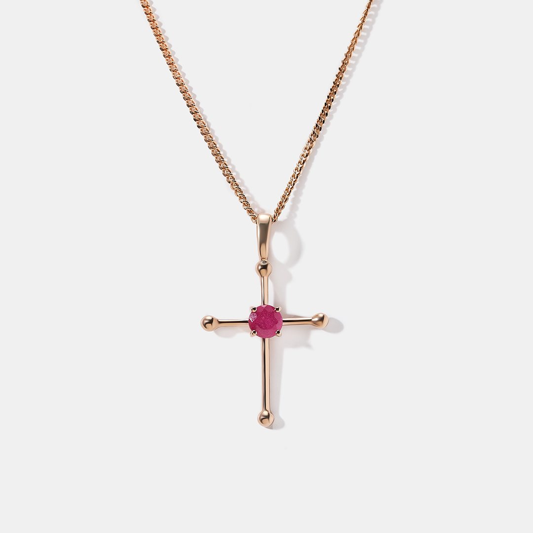 Подвеска-крест из золота с рубином