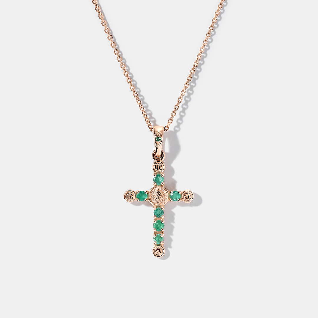 Подвеска-крест из золота с изумрудами