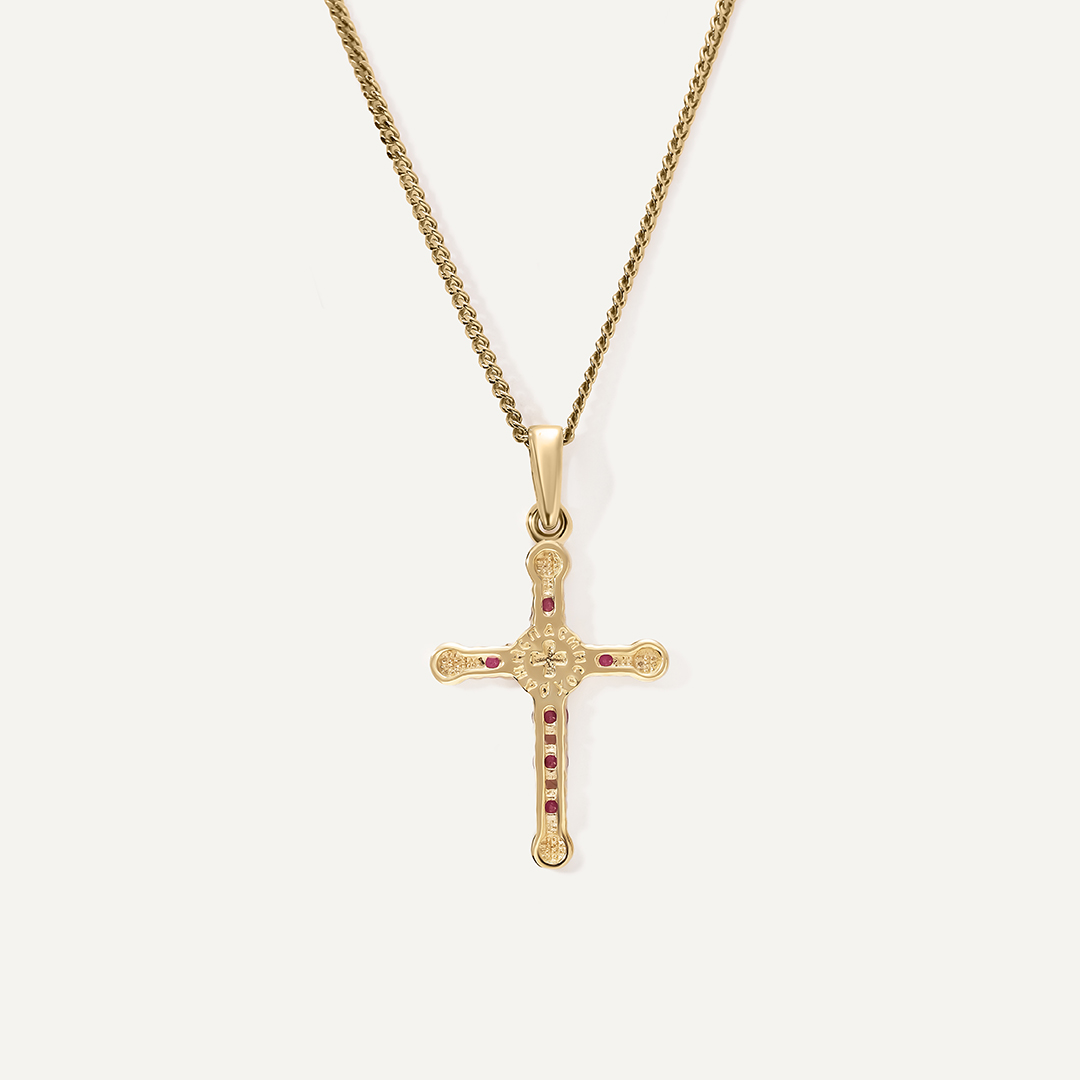 Подвеска-крест из желтого золота с рубинами
