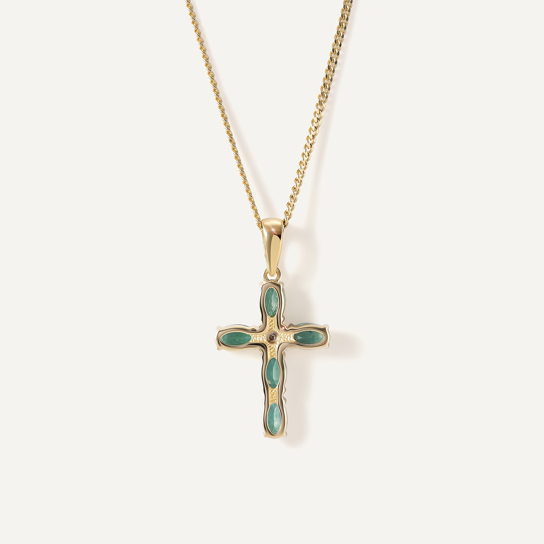 Подвеска-крест из желтого золота с изумрудами