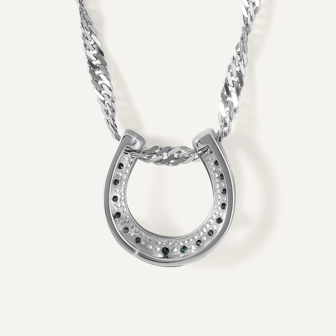 Подвеска из белого золота с голубыми бриллиантами "Подкова"