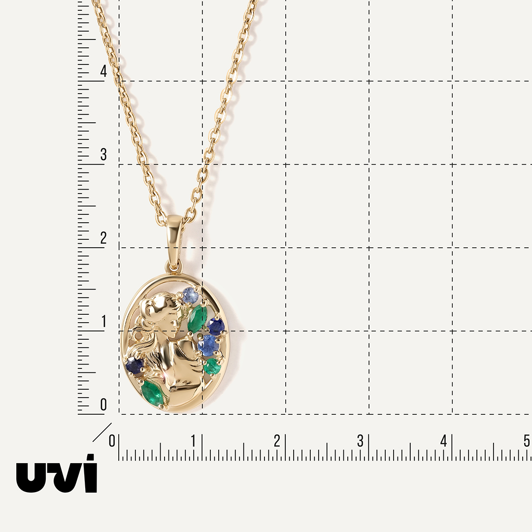 Подвеска из желтого золота с изумрудами и сапфирами