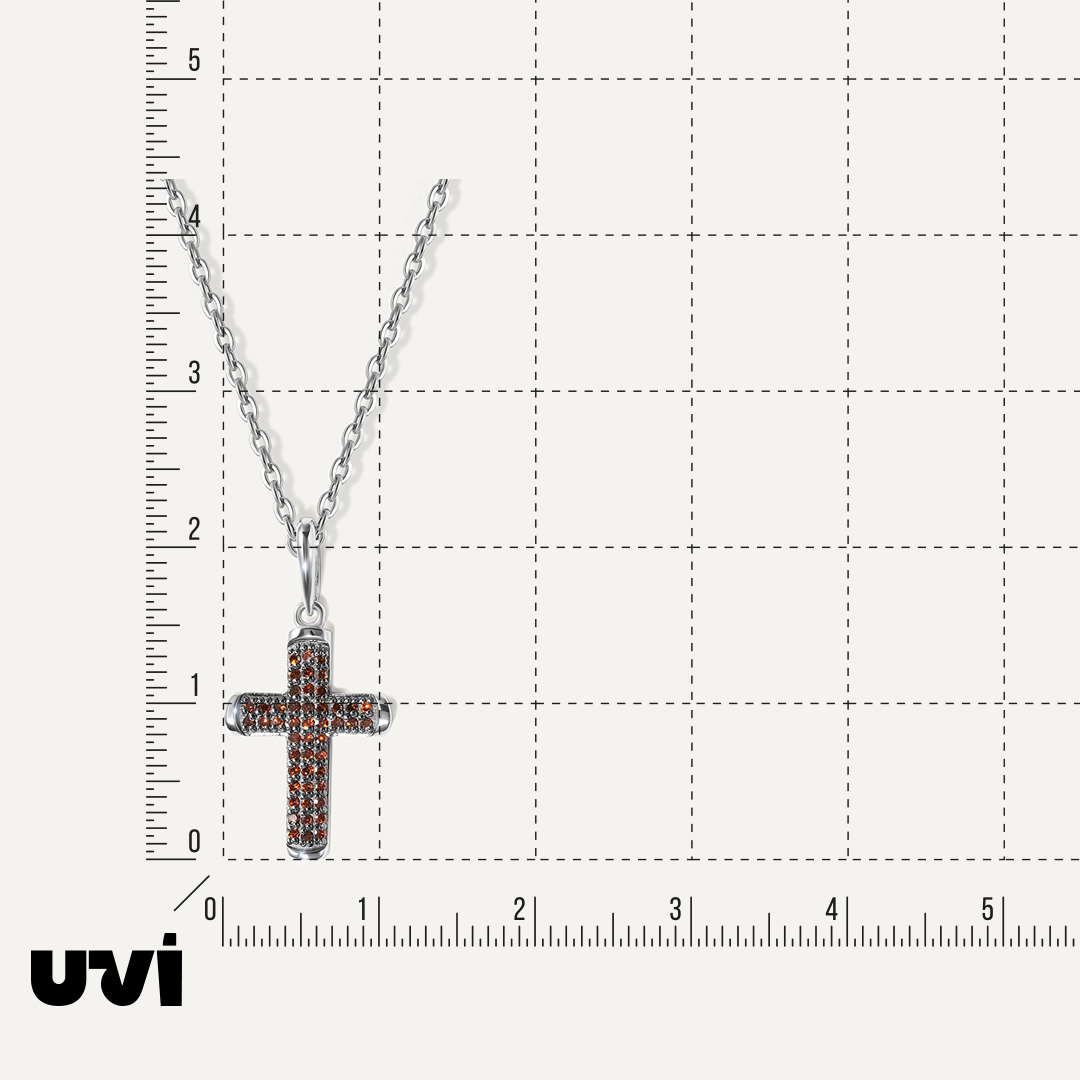 Подвеска-крест из белого золота с оранжевыми бриллиантами