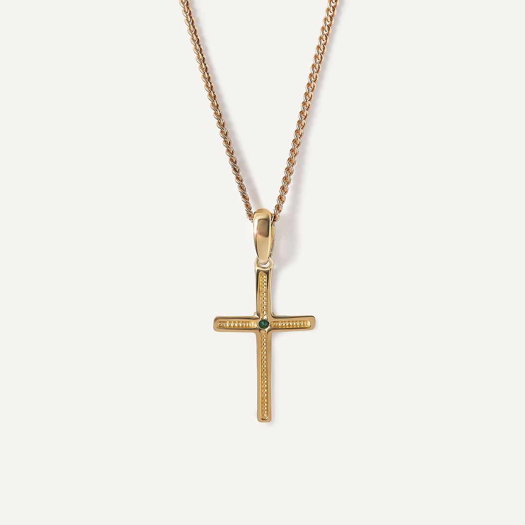 Подвеска-крест из желтого золота с изумрудом