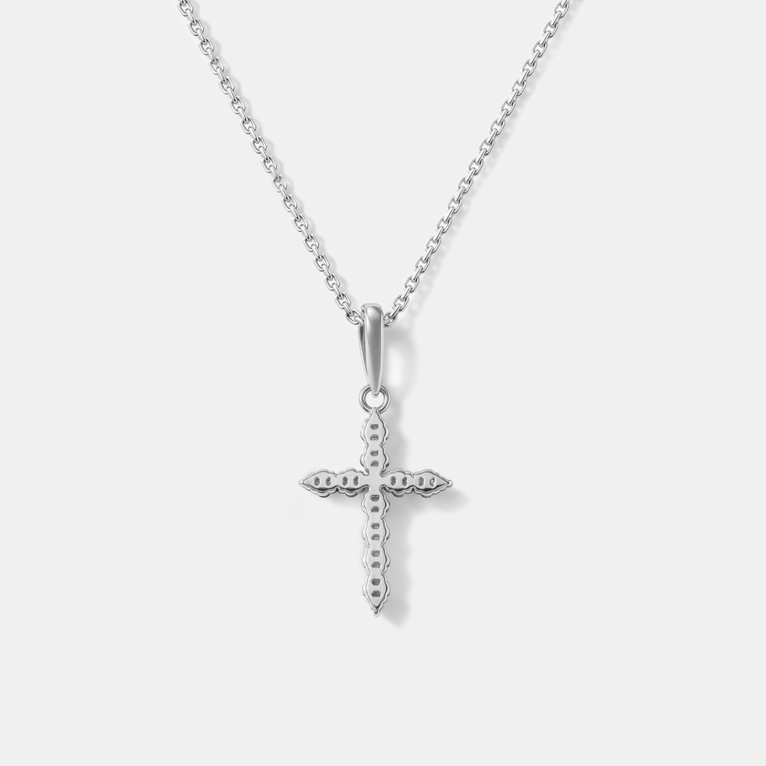 Подвеска-крест из белого золота с голубыми бриллиантами