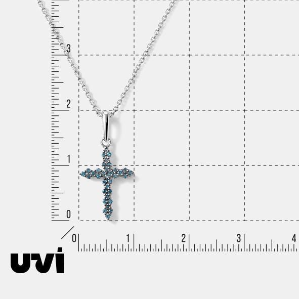Подвеска-крест из белого золота с голубыми бриллиантами
