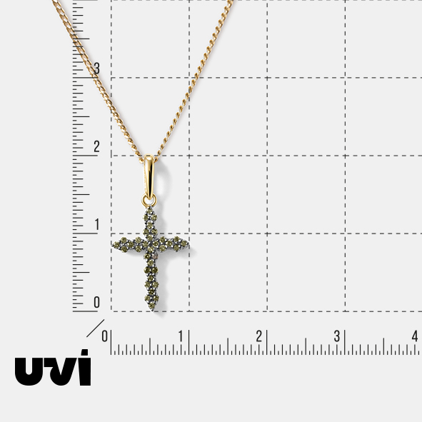 Подвеска-крест из желтого золота с зелеными бриллиантами