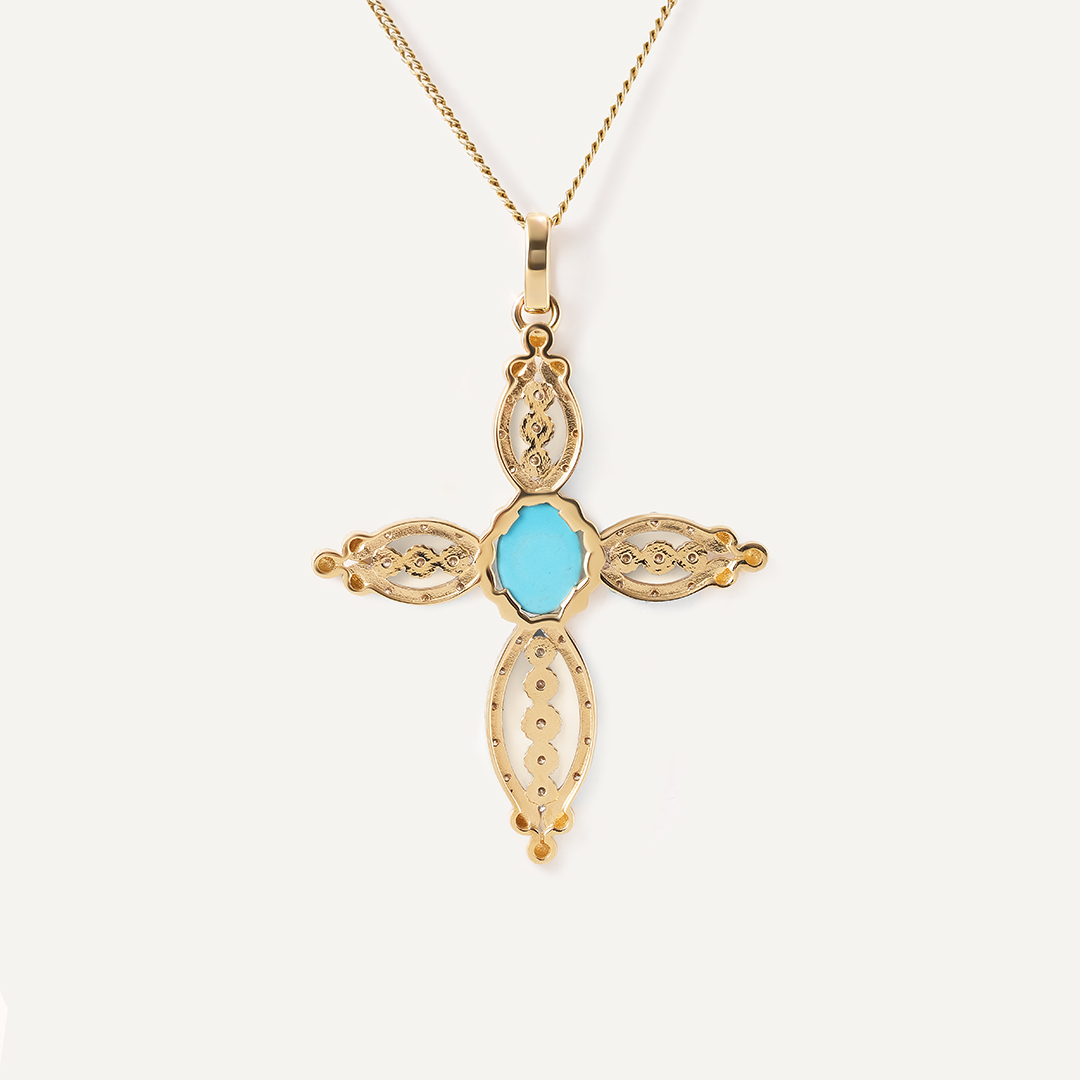 Подвеска-крест из желтого золота с бирюзой