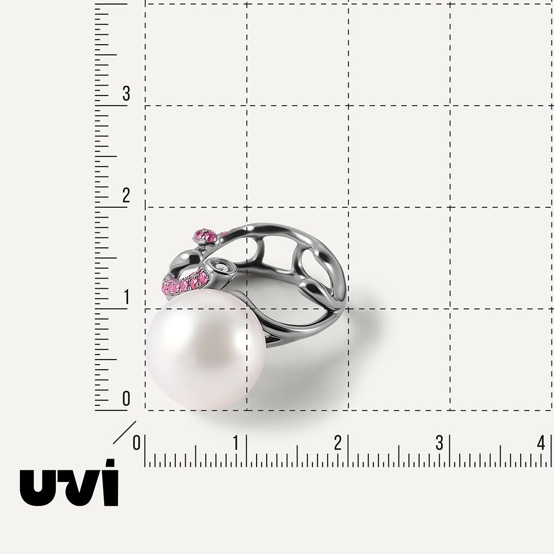 Подвеска из белого золота с жемчугом и розовыми сапфирами