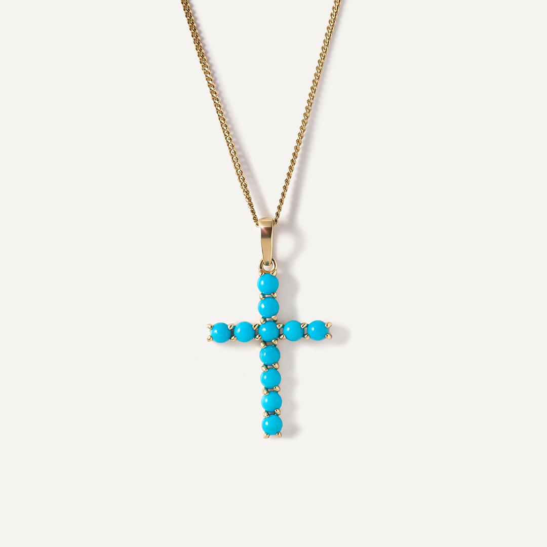 Подвеска-крест из желтого золота с бирюзой