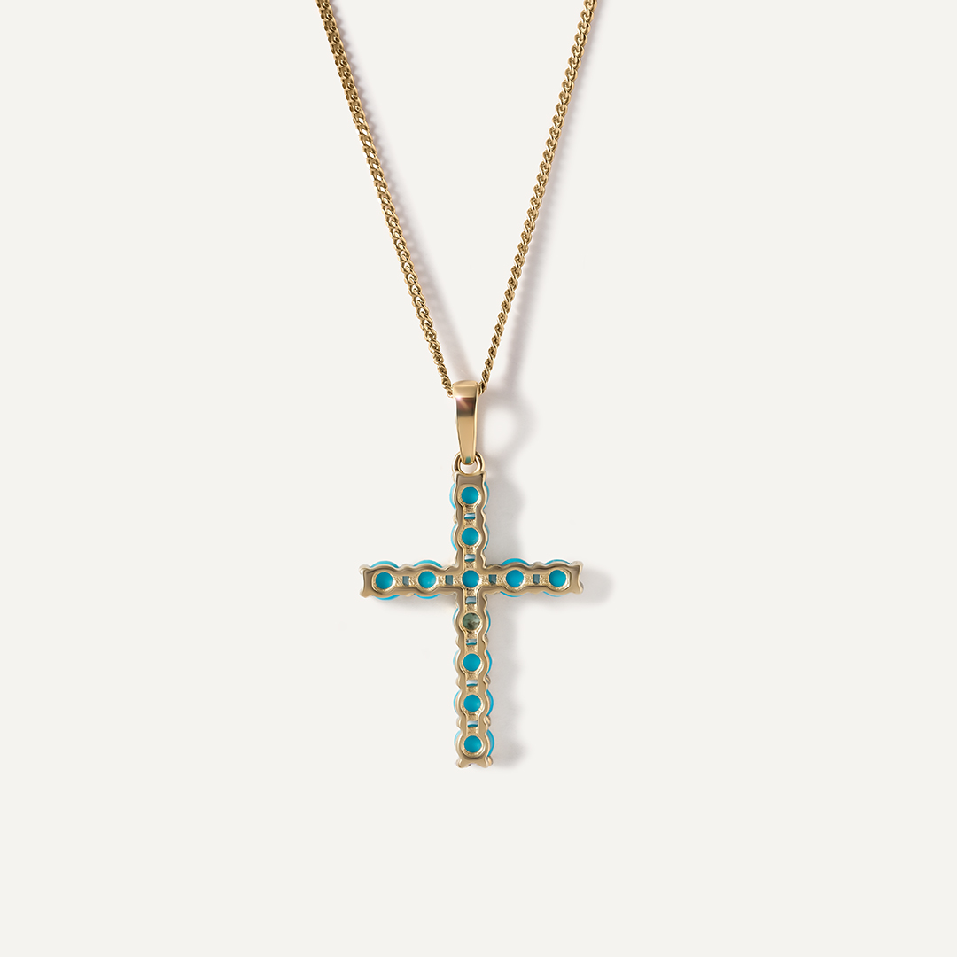 Подвеска-крест из желтого золота с бирюзой