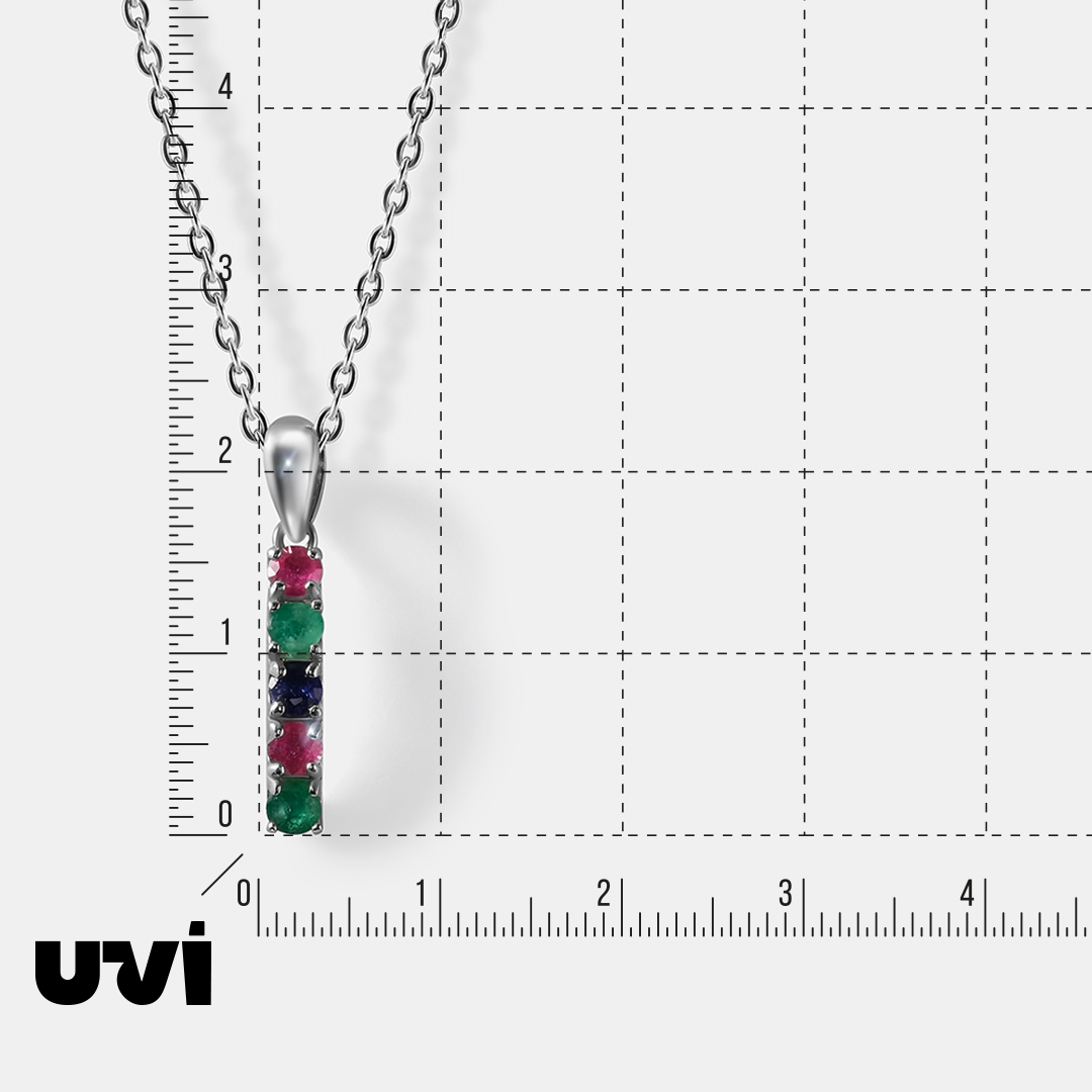 Серебряная подвеска с изумрудами, рубинами и сапфиром