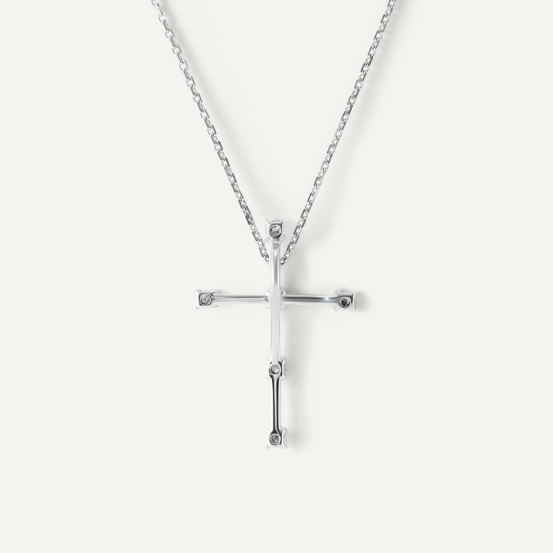 Серебряная подвеска-крест с бриллиантом