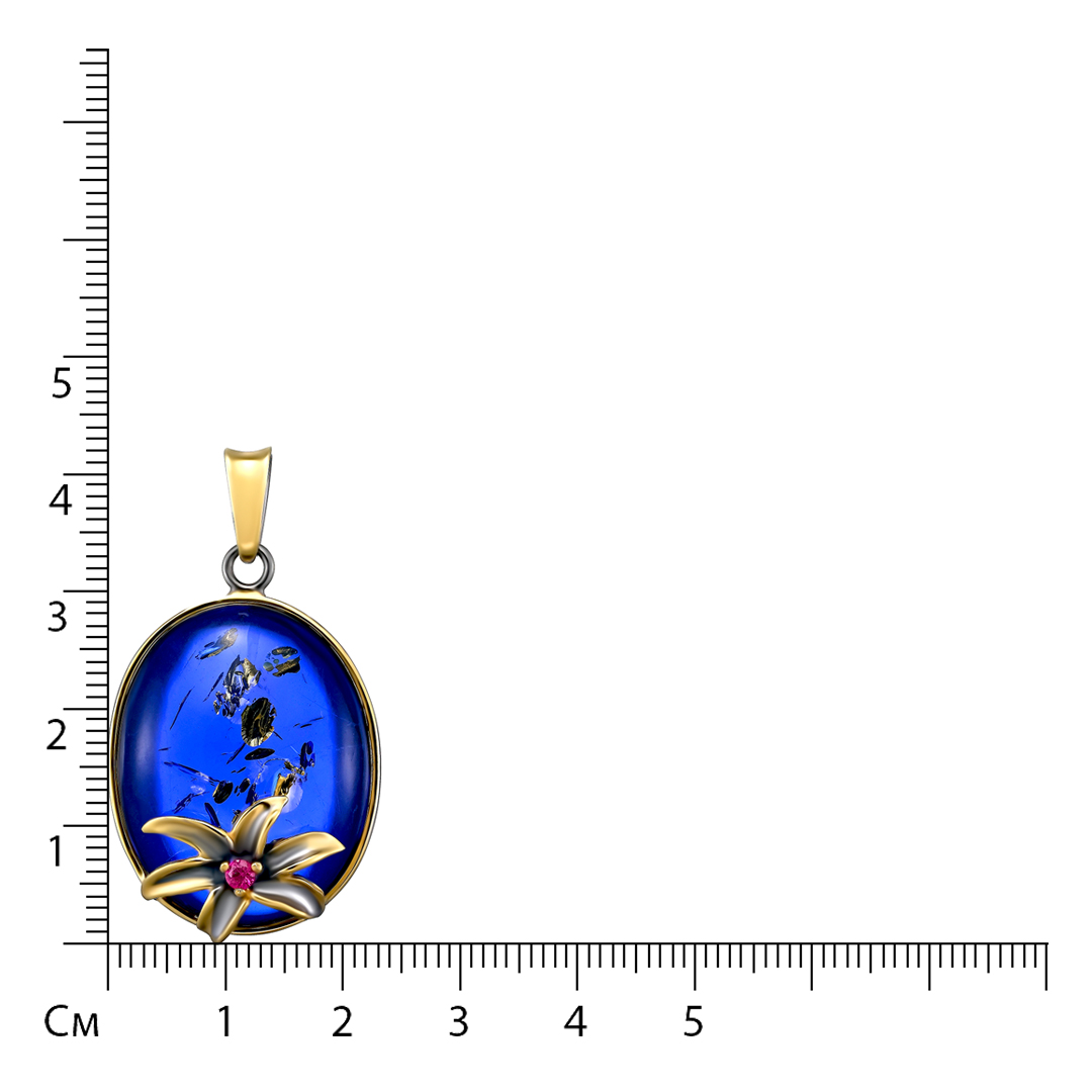Серебряная подвеска с янтарем "Цветок"
