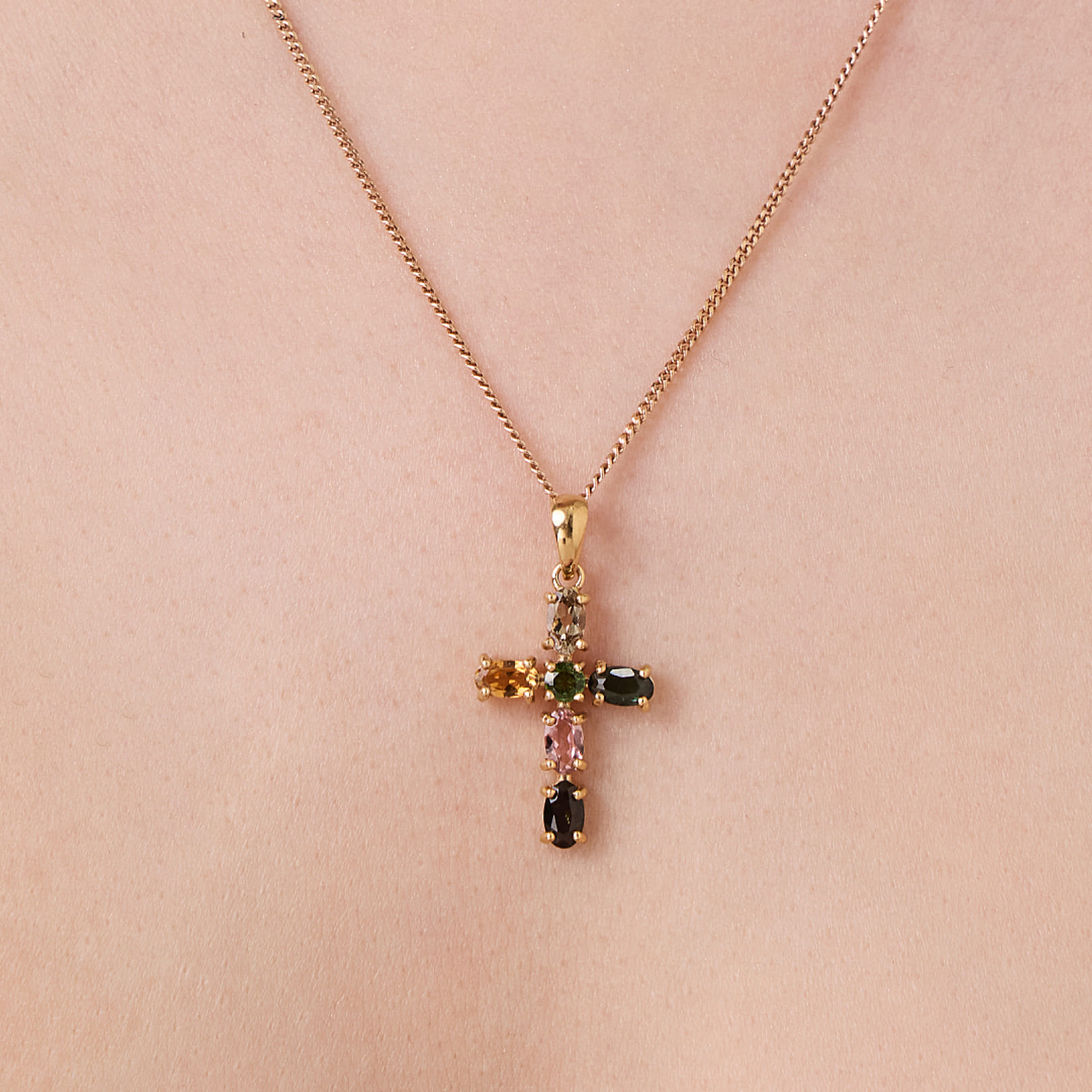 Серебряная подвеска-крест с турмалинами