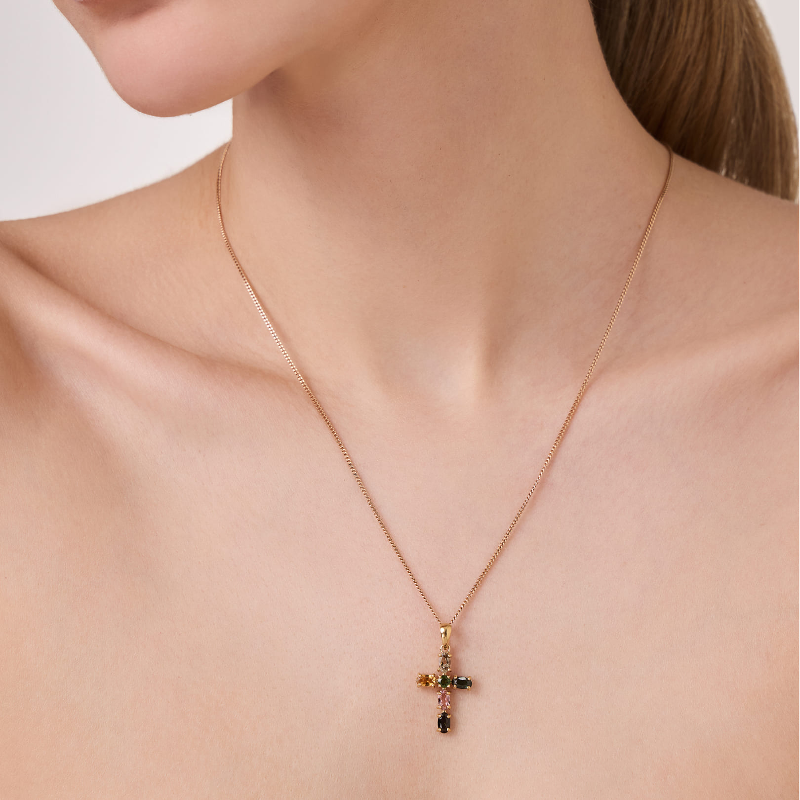 Серебряная подвеска-крест с турмалинами