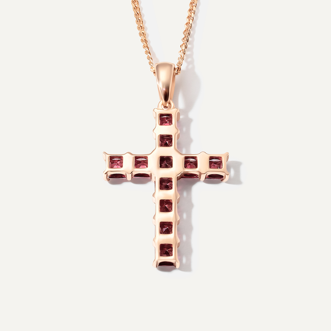 Серебряная подвеска-крест с родолитами