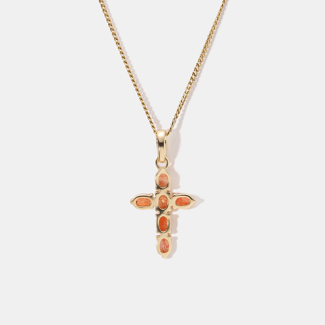 Серебряная подвеска-крест с солнечным камнем