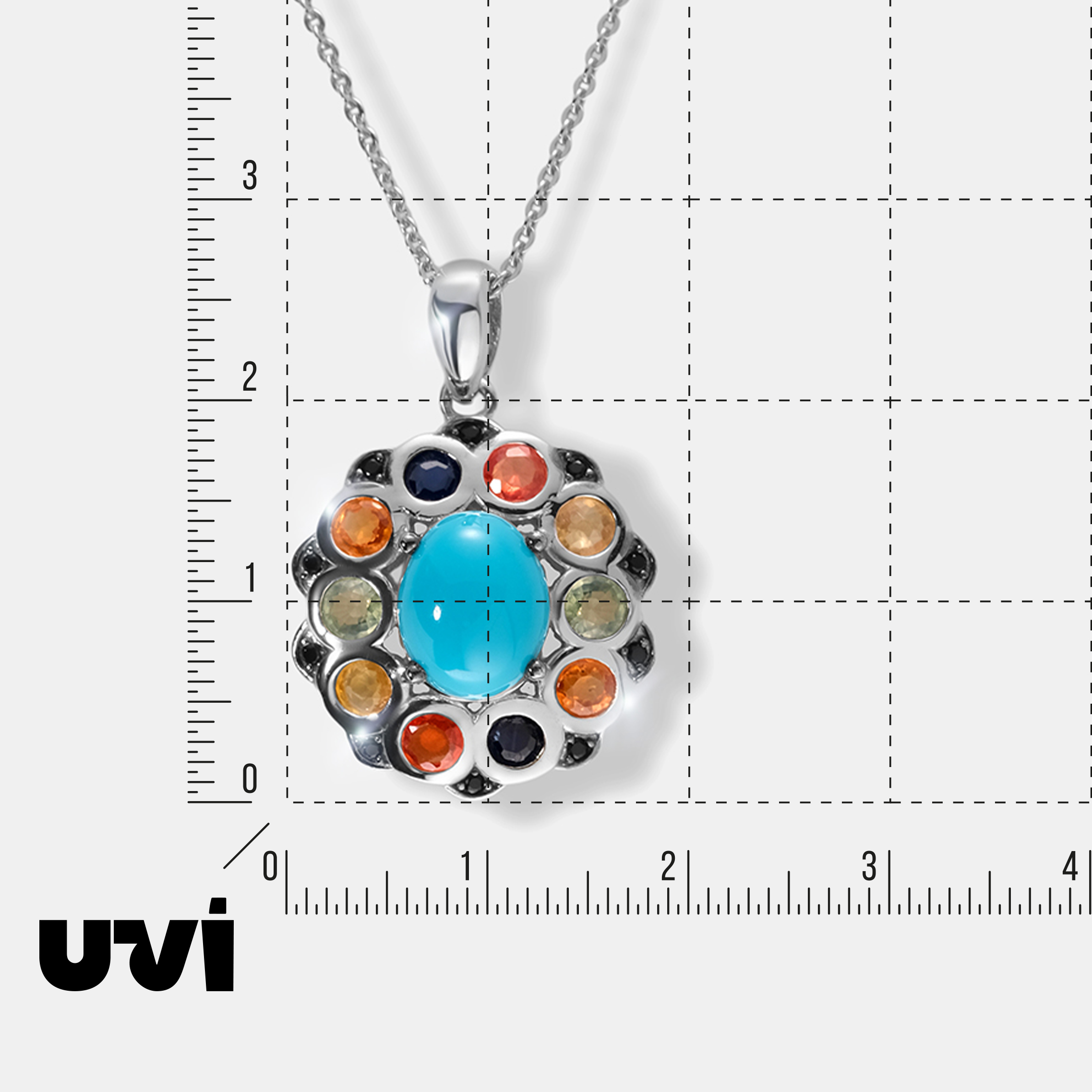 Серебряная подвеска с бирюзой и мультисапфирами
