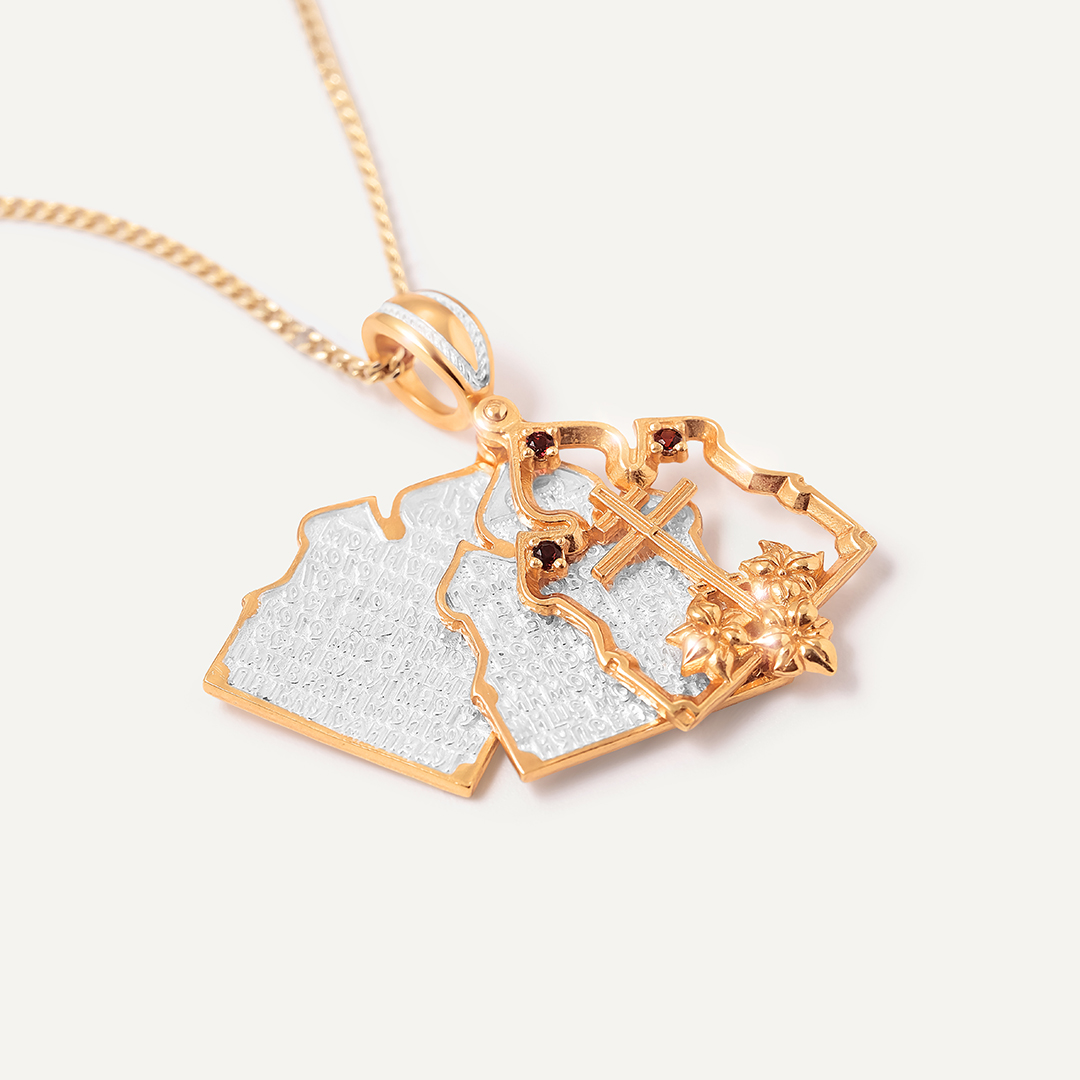 Серебряная подвеска с гранатами "Молитвенный Щит"