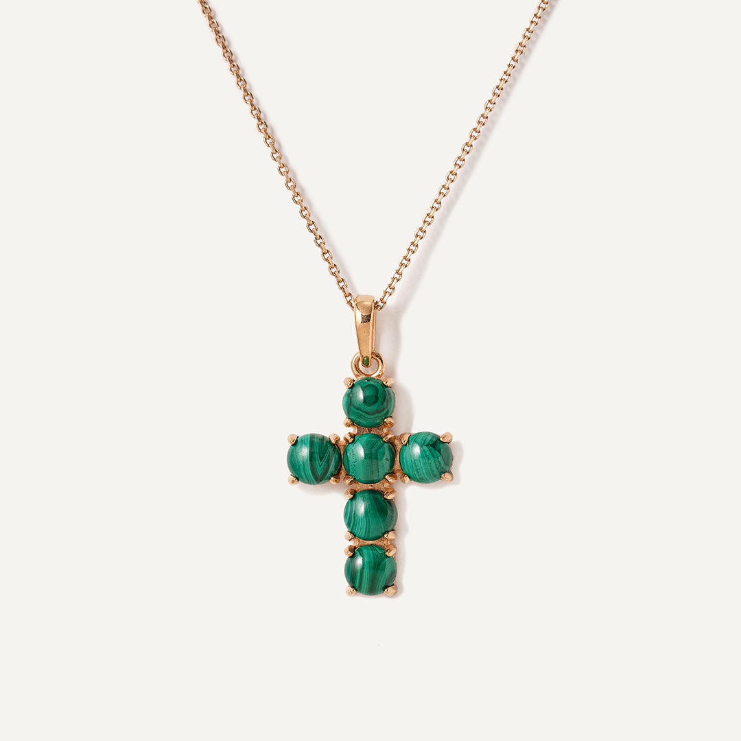 Серебряная подвеска-крест с малахитами