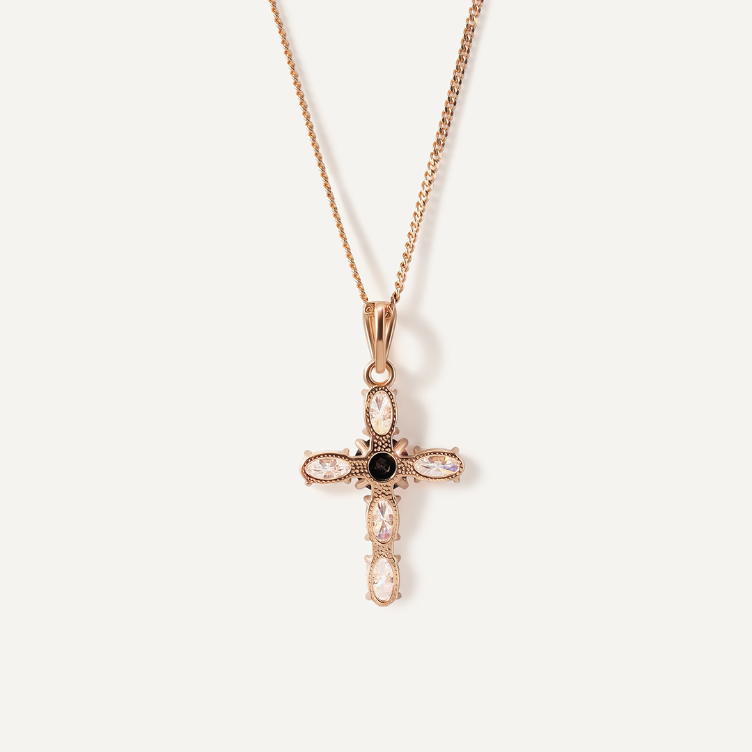 Серебряная подвеска-крест с муассанитами и черным турмалином