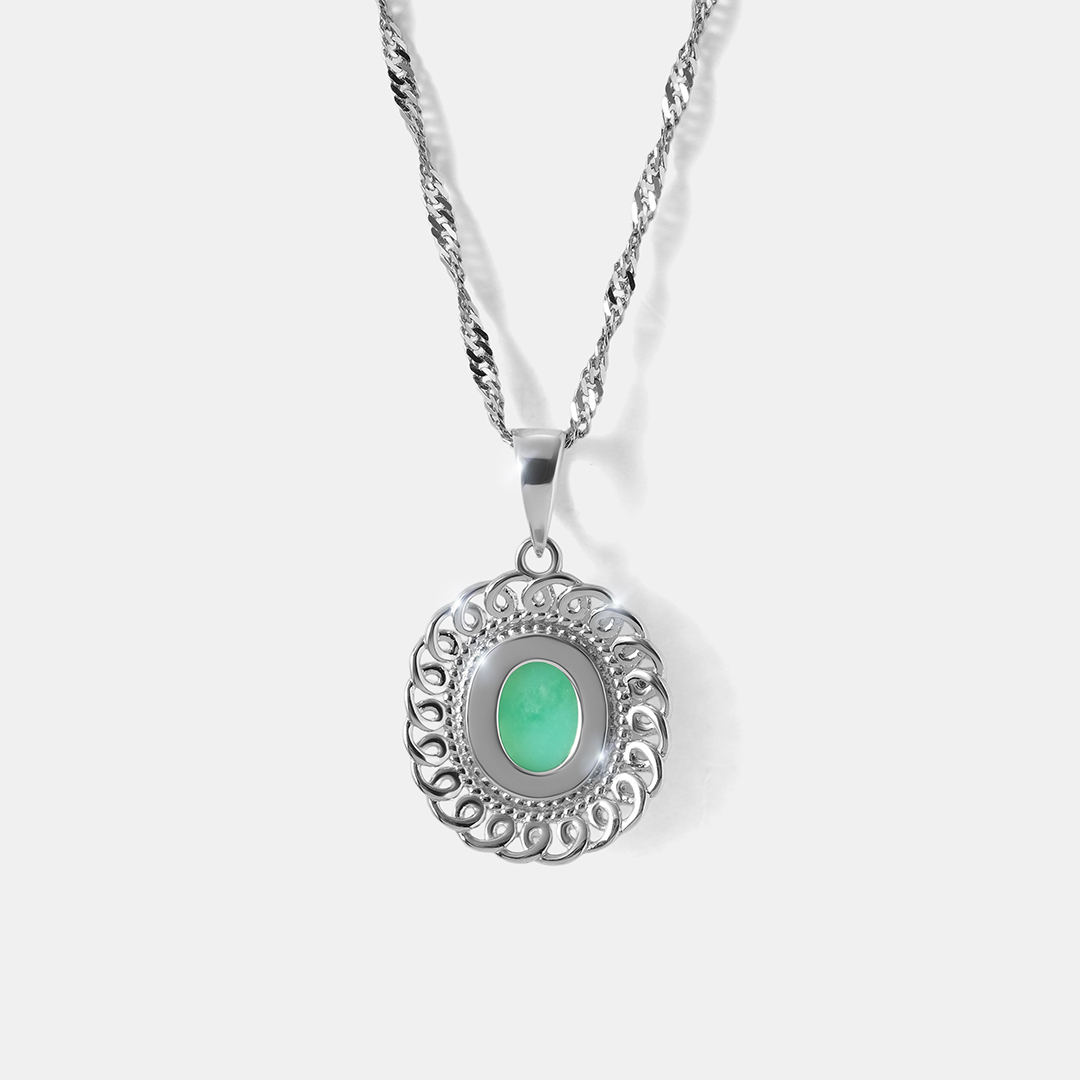 Серебряная подвеска с зеленым халцедоном