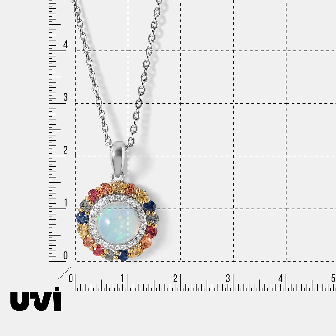 Серебряная подвеска с опалом и мультисапфирами