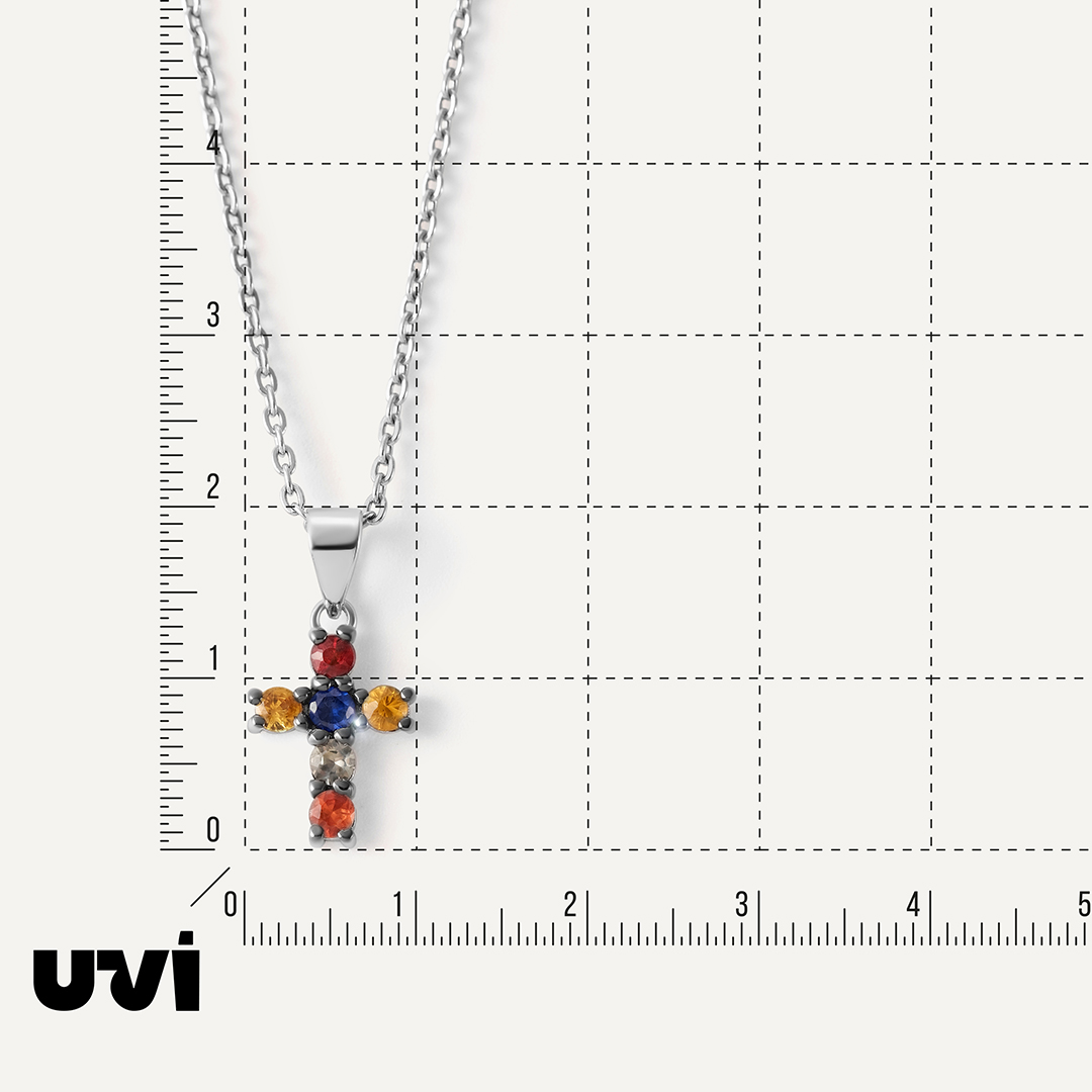 Серебряная подвеска-крест с мультисапфирами