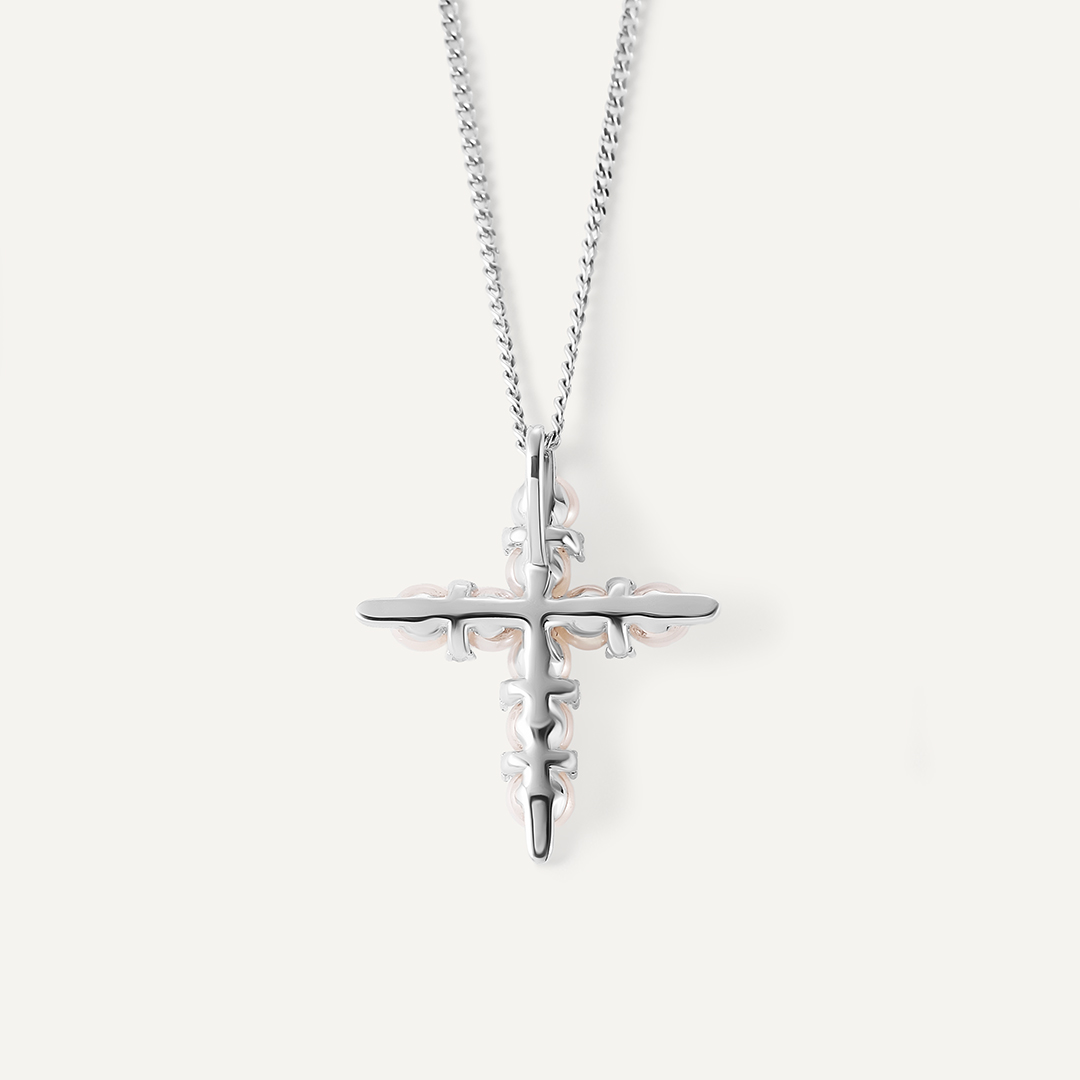 Серебряная подвеска-крест с жемчугом