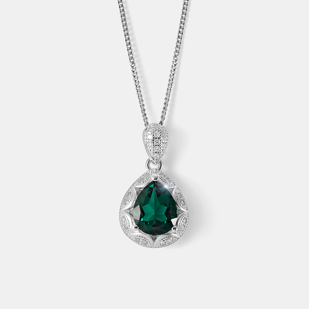 Серебряная подвеска с выращенным изумрудом