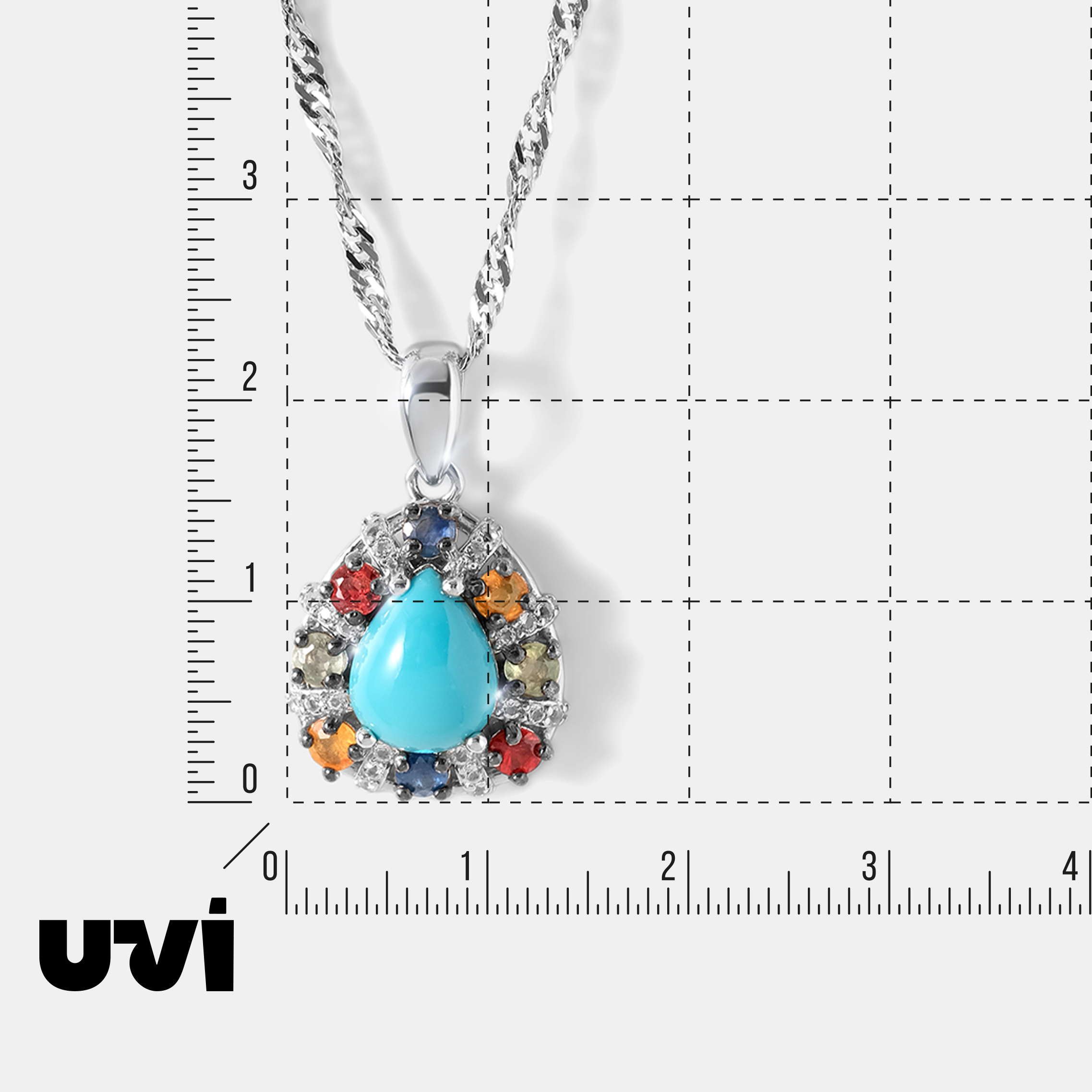 Серебряная подвеска с бирюзой и мультисапфирами
