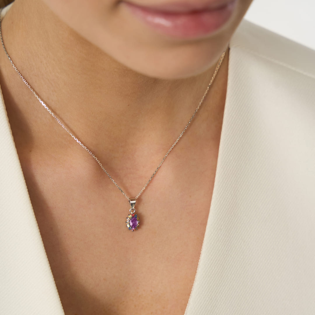 Серебряная подвеска с аметистом и мультисапфирами