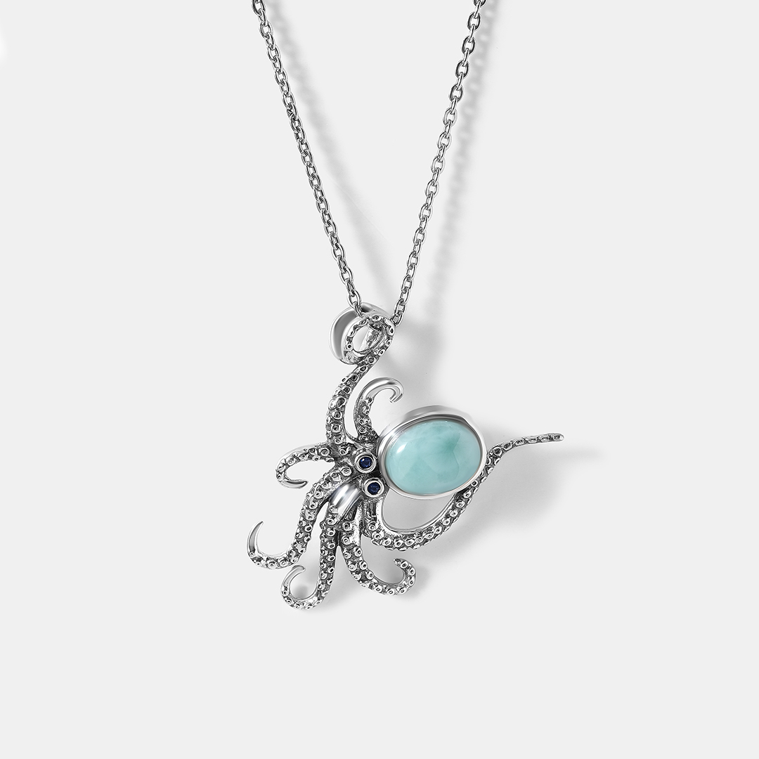 Серебряная подвеска с ларимаром "Осьминог"