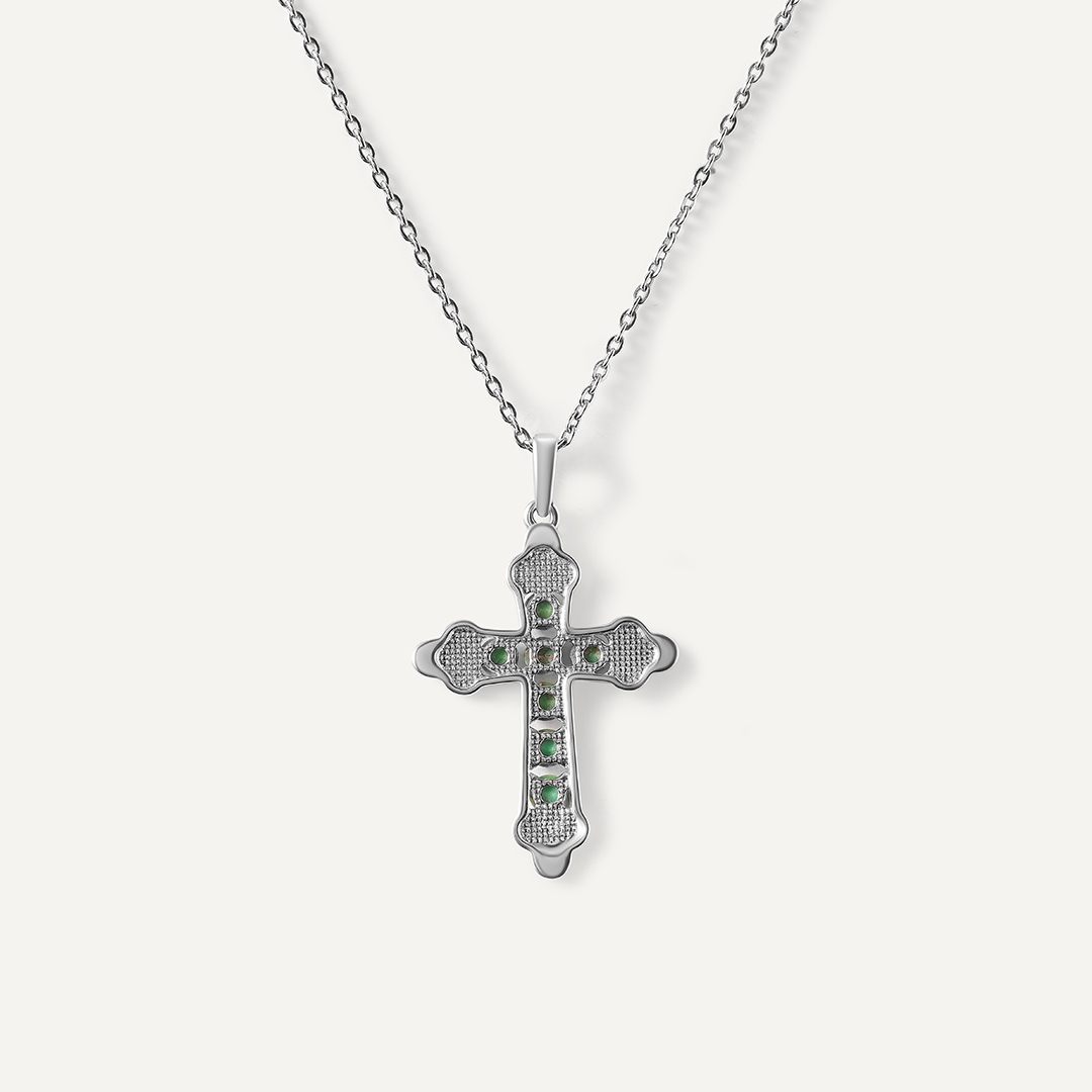 Серебряная подвеска-крест с зеленой бирюзой