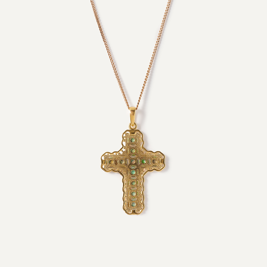 Серебряная подвеска-крест с зеленой бирюзой