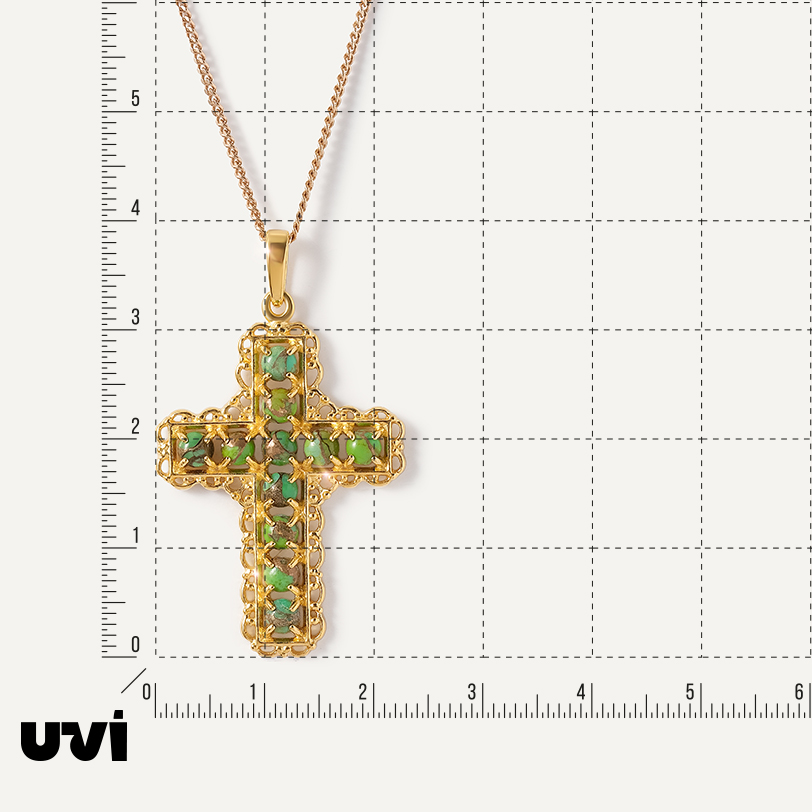 Серебряная подвеска-крест с зеленой бирюзой