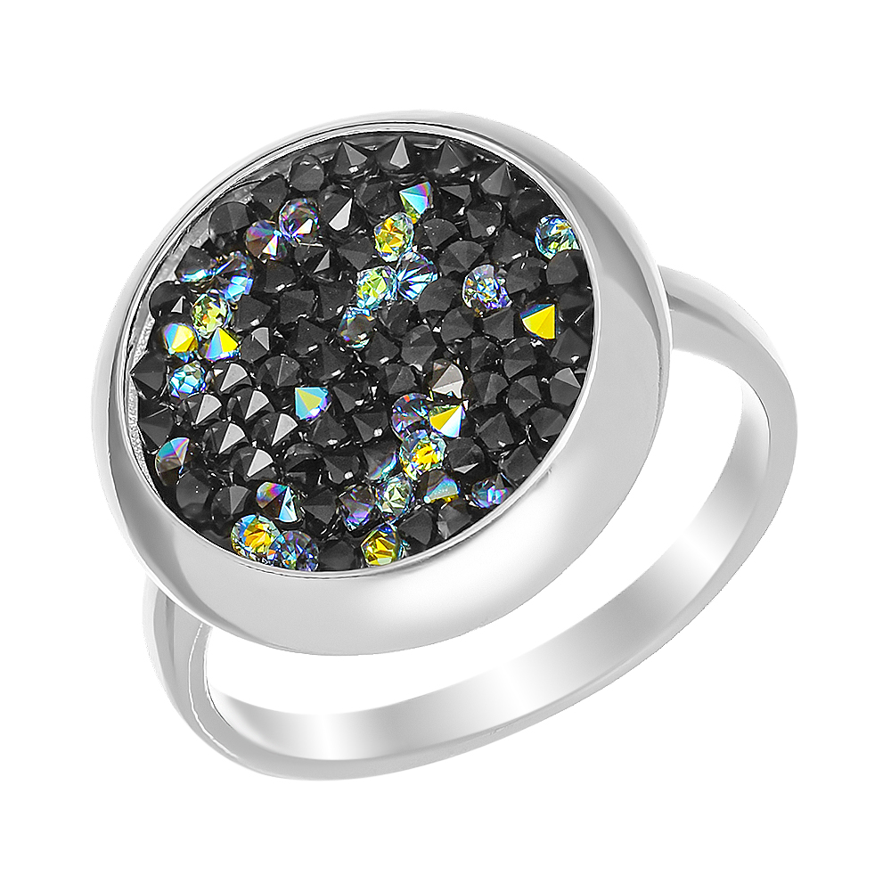 Серебряное кольцо 925 пробы; вставки Россыпь Кристалл Swarovski (черный, желтый);