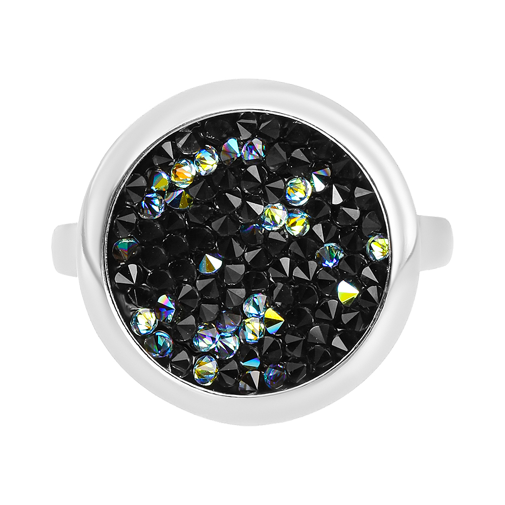 Серебряное кольцо 925 пробы; вставки Россыпь Кристалл Swarovski (черный, желтый);